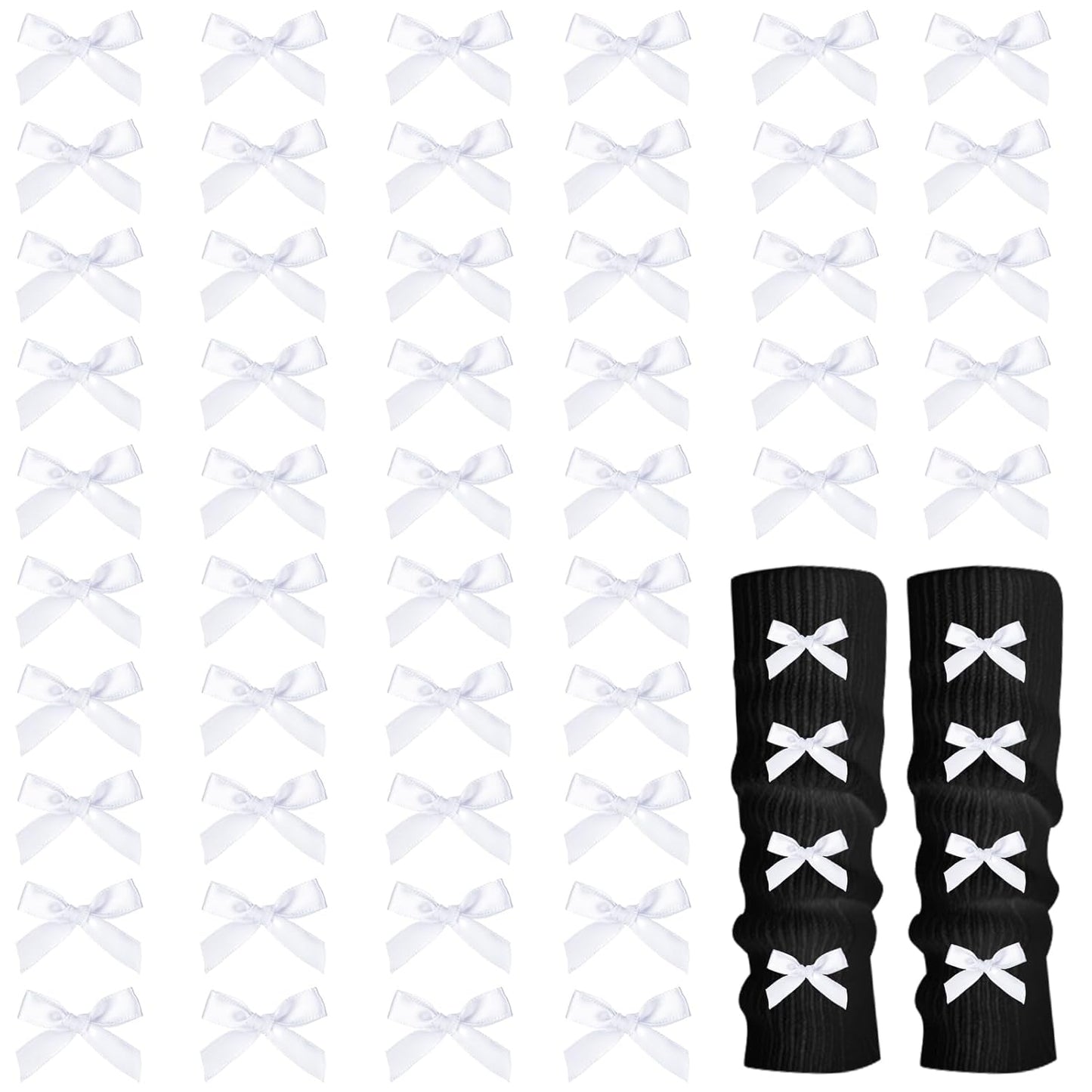 30PCS White Ribbon Bow Charms for Junk Socks,1.37 Inch Mini Junk Socks Charms Brooch Pins for Shoes, Hats, Clothing Accessories, Y2K Coquette Brooch Pins for Women Teens