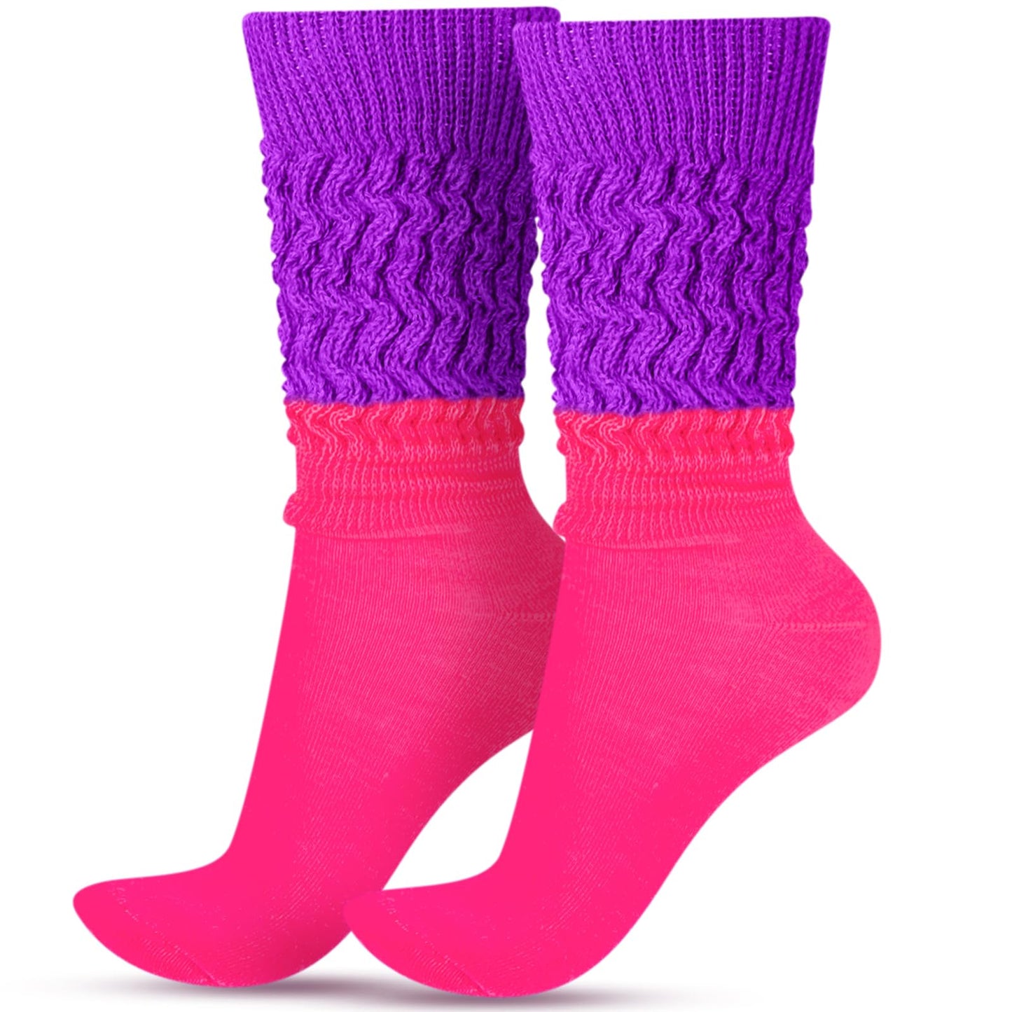 Geyoga Neon Slouch Socks,80s 90s Neon Women's Leg Warmers Extra Long Slouch Socks Soft Scrunch Knee High for Party