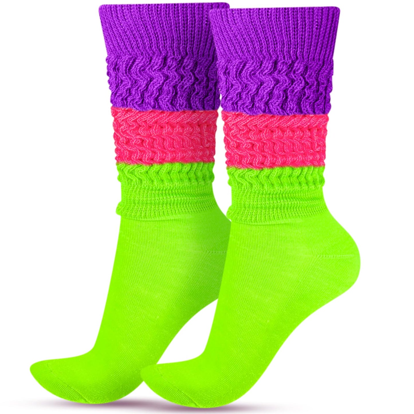 Geyoga Neon Slouch Socks,80s 90s Neon Women's Leg Warmers Extra Long Slouch Socks Soft Scrunch Knee High for Party