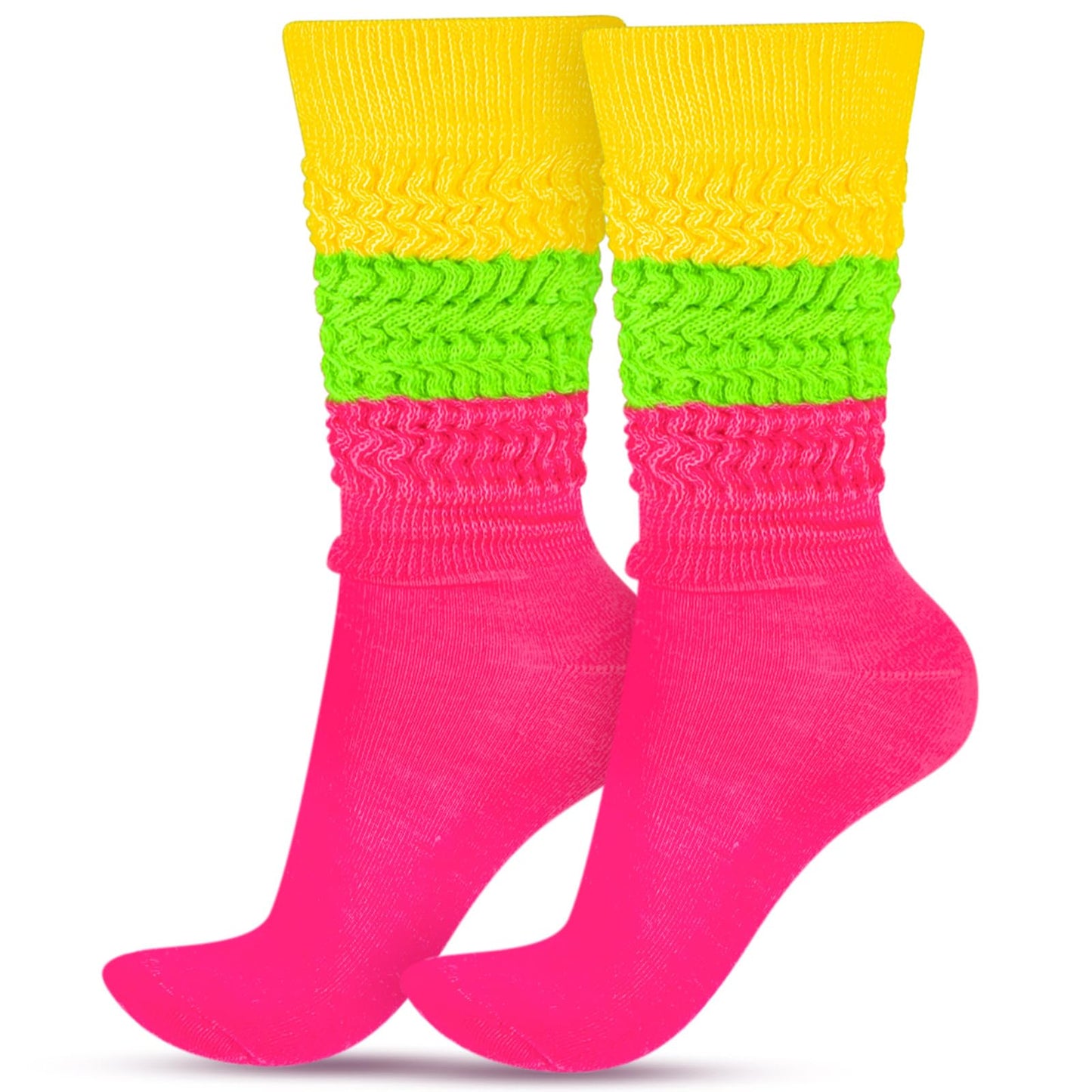Geyoga Neon Slouch Socks,80s 90s Neon Women's Leg Warmers Extra Long Slouch Socks Soft Scrunch Knee High for Party
