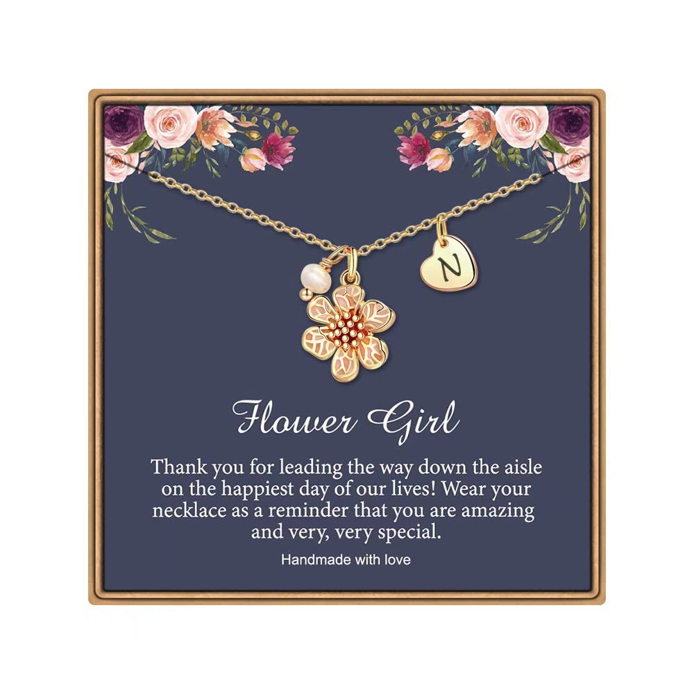 IEFLIFE Flower Girl Gifts - 14K Gold Plated Heart Initial Necklace Wedding Gift for Girls