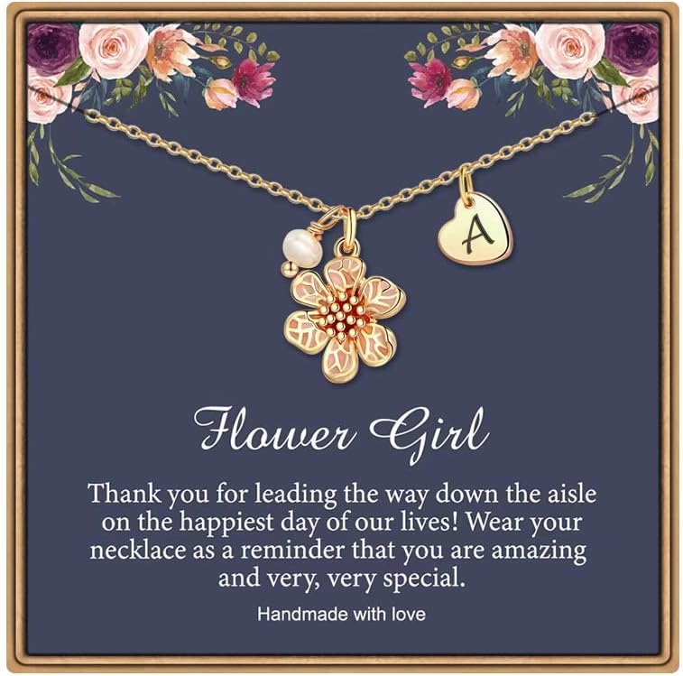 IEFLIFE Flower Girl Gifts - 14K Gold Plated Heart Initial Necklace Wedding Gift for Girls