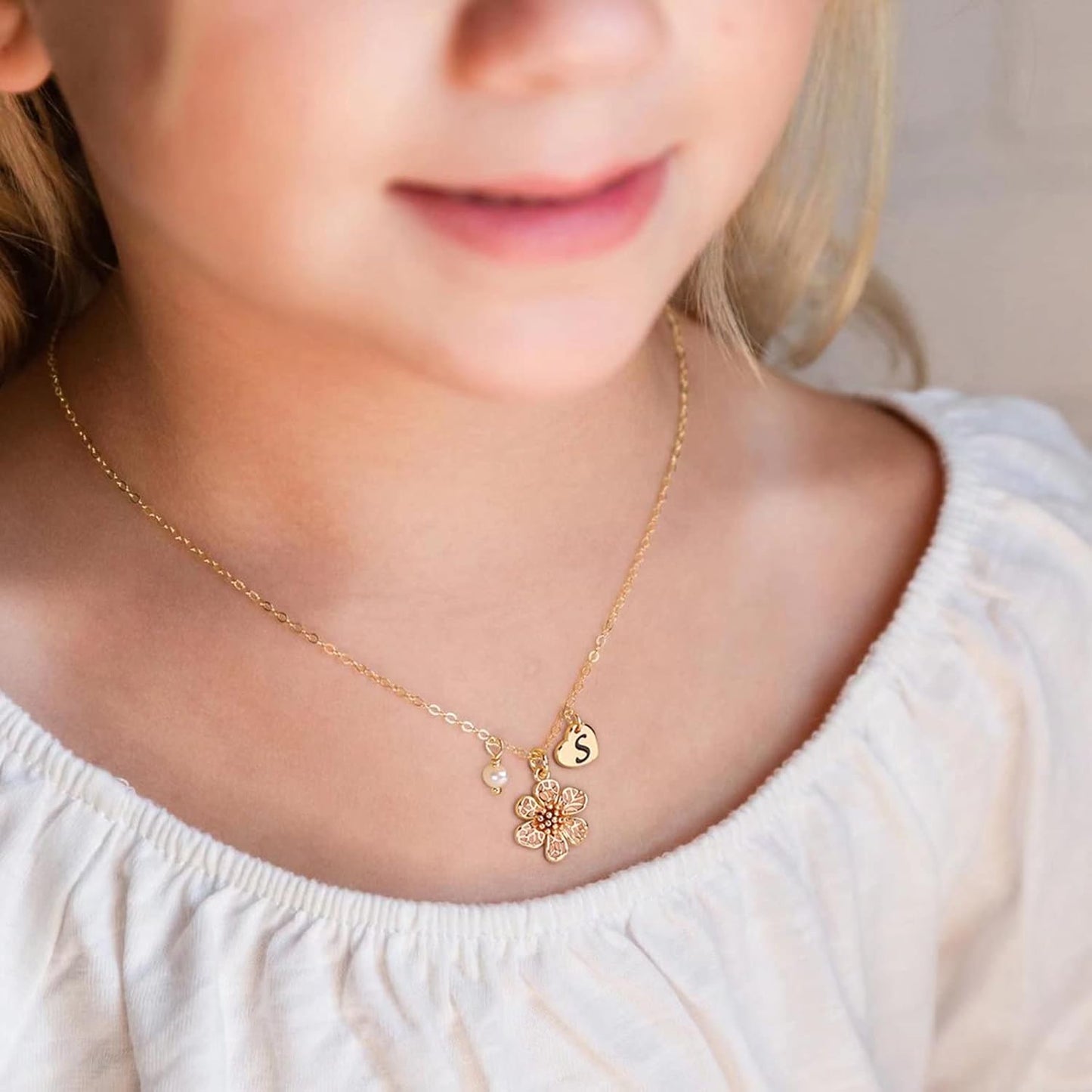 IEFLIFE Flower Girl Gifts - 14K Gold Plated Heart Initial Necklace Wedding Gift for Girls