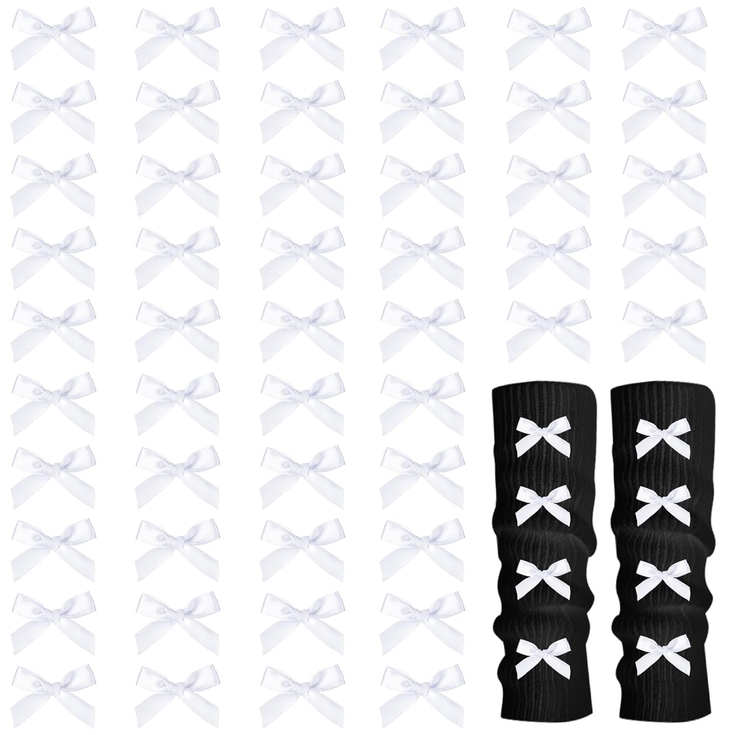 30PCS White Ribbon Bow Charms for Junk Socks,1.37 Inch Mini Junk Socks Charms Brooch Pins for Shoes, Hats, Clothing Accessories, Y2K Coquette Brooch Pins for Women Teens