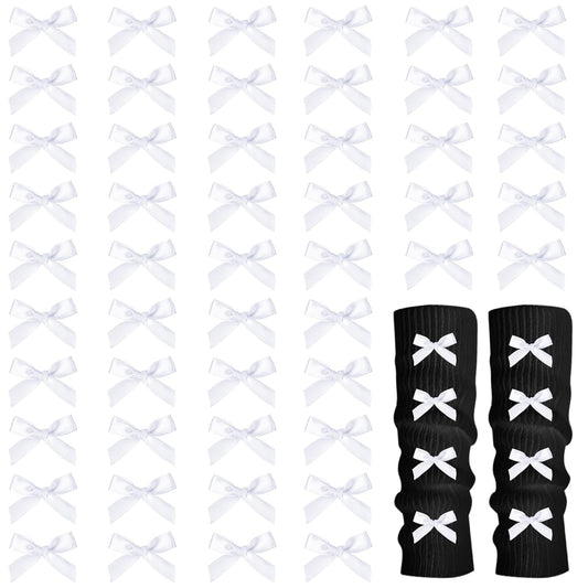 30PCS White Ribbon Bow Charms for Junk Socks,1.37 Inch Mini Junk Socks Charms Brooch Pins for Shoes, Hats, Clothing Accessories, Y2K Coquette Brooch Pins for Women Teens