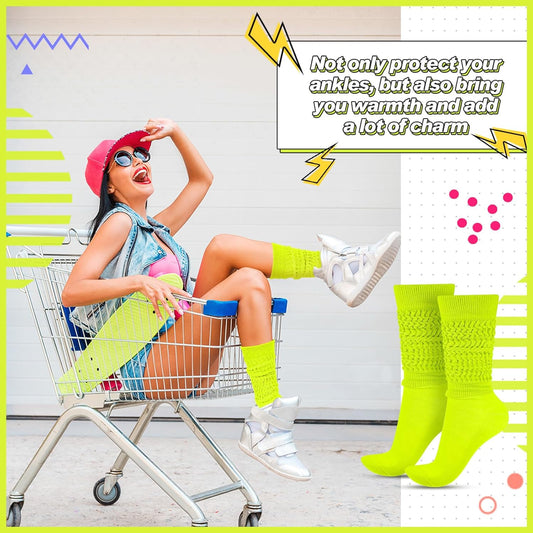 Geyoga Neon Slouch Socks,80s 90s Neon Women's Leg Warmers Extra Long Slouch Socks Soft Scrunch Knee High for Party