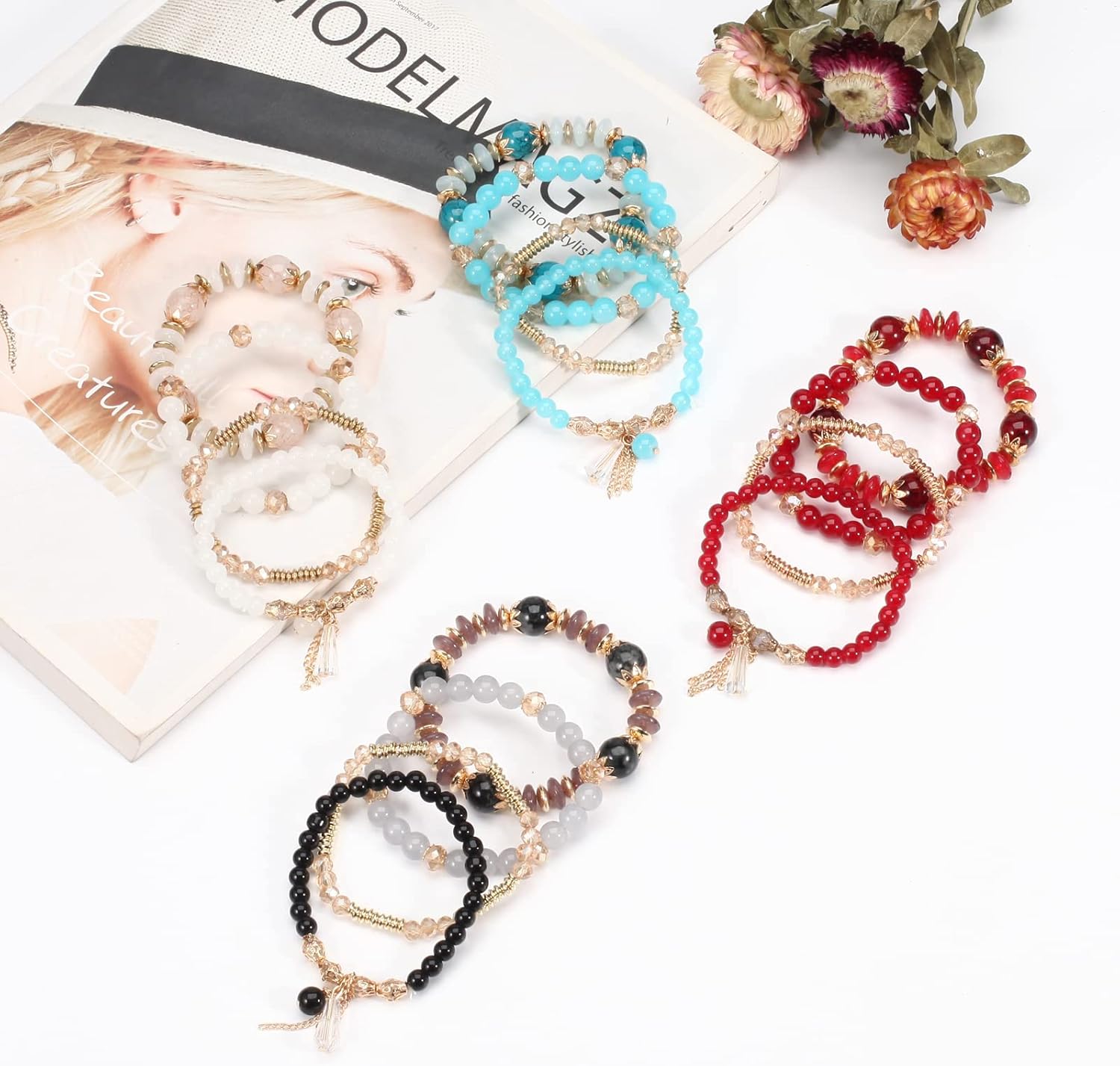 Bracelets Bohe Multilayer Chain Tassel Stackable Charm Stretch Statement Bracelet Set