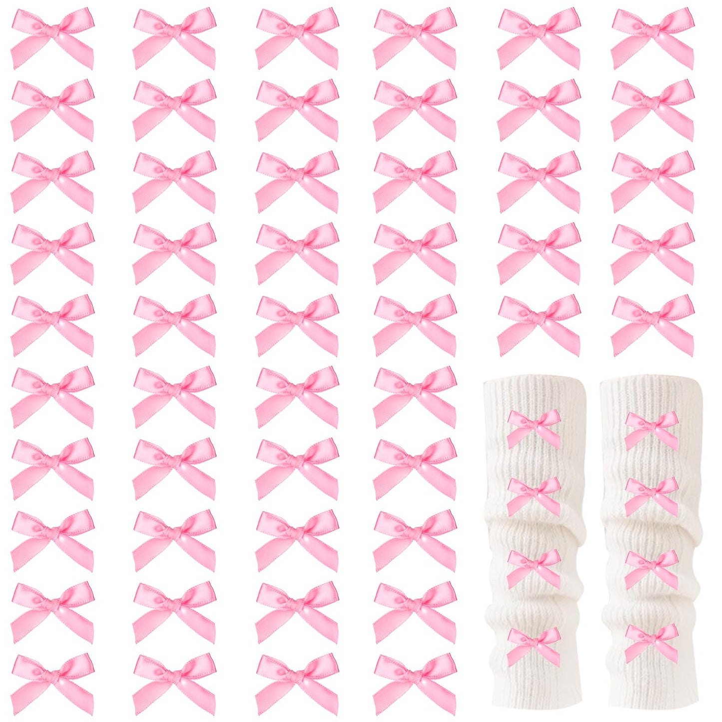30PCS White Ribbon Bow Charms for Junk Socks,1.37 Inch Mini Junk Socks Charms Brooch Pins for Shoes, Hats, Clothing Accessories, Y2K Coquette Brooch Pins for Women Teens