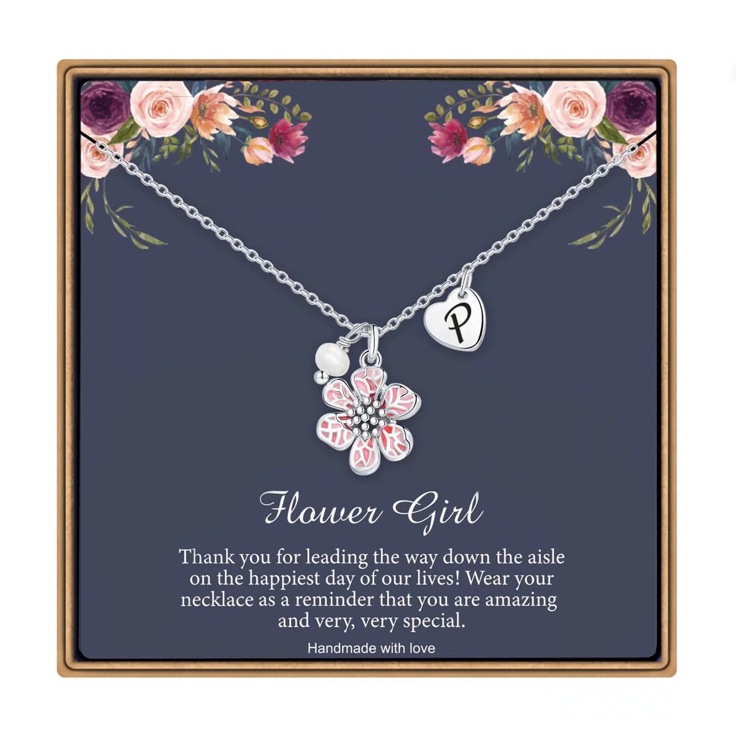 IEFLIFE Flower Girl Gifts - 14K Gold Plated Heart Initial Necklace Wedding Gift for Girls