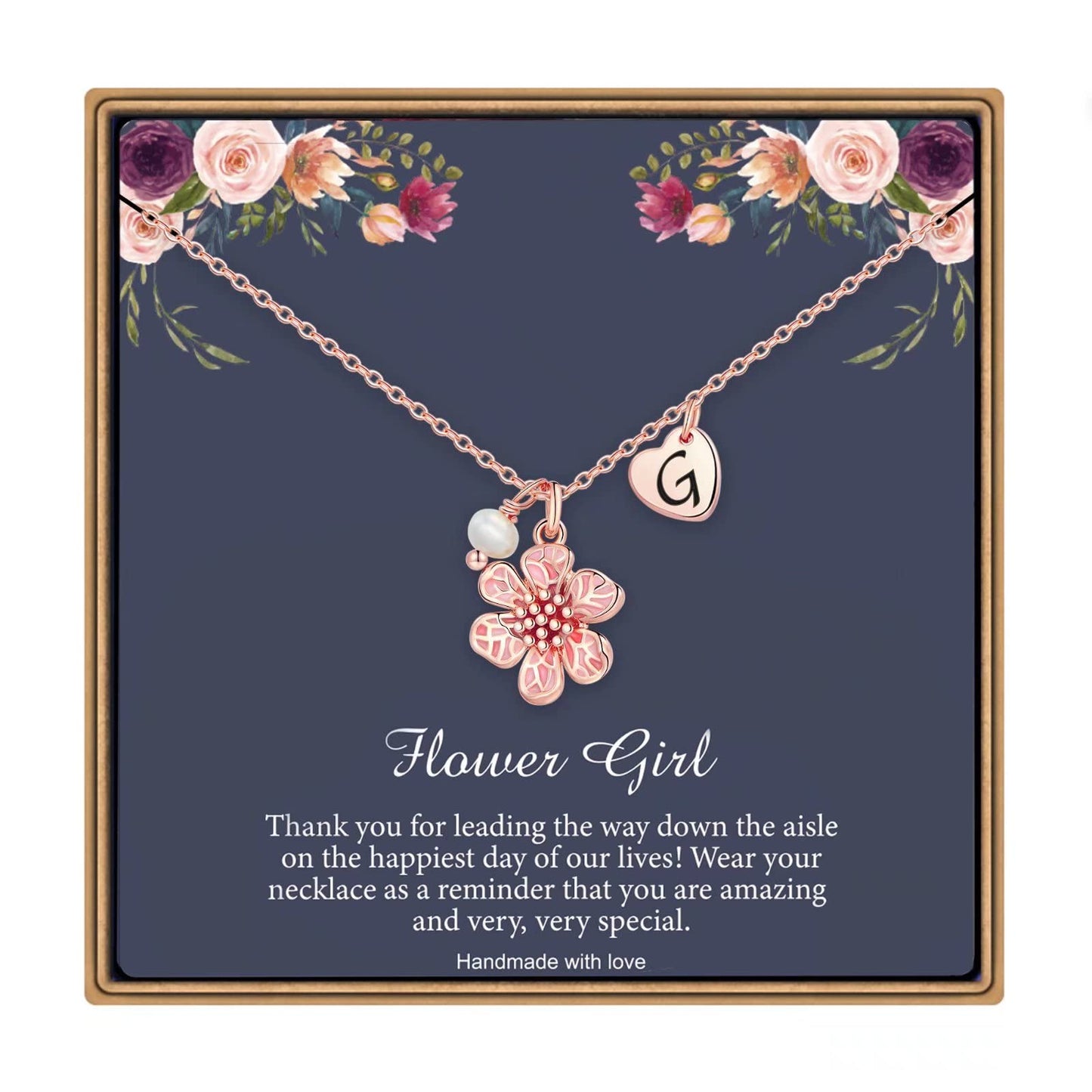 IEFLIFE Flower Girl Gifts - 14K Gold Plated Heart Initial Necklace Wedding Gift for Girls