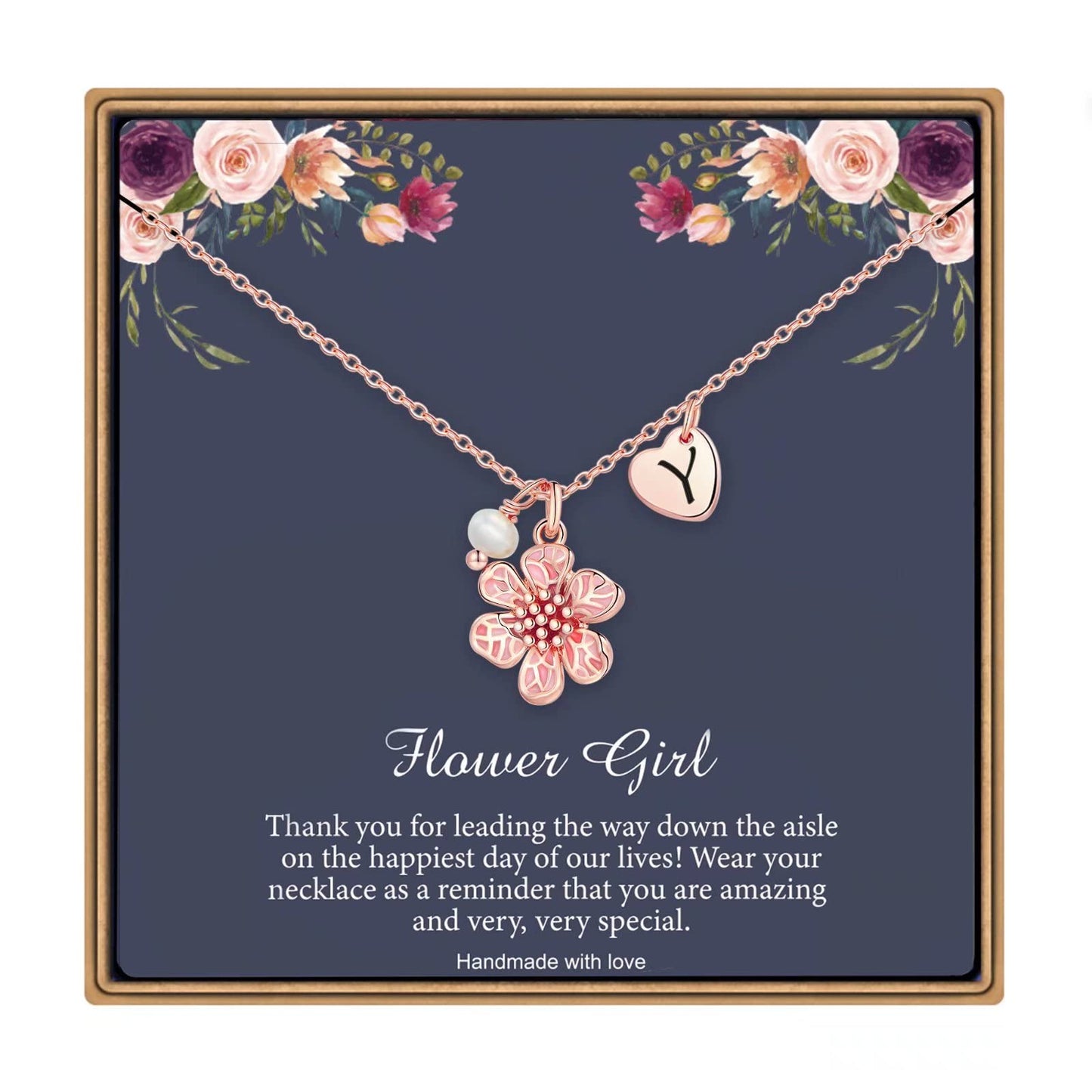 IEFLIFE Flower Girl Gifts - 14K Gold Plated Heart Initial Necklace Wedding Gift for Girls