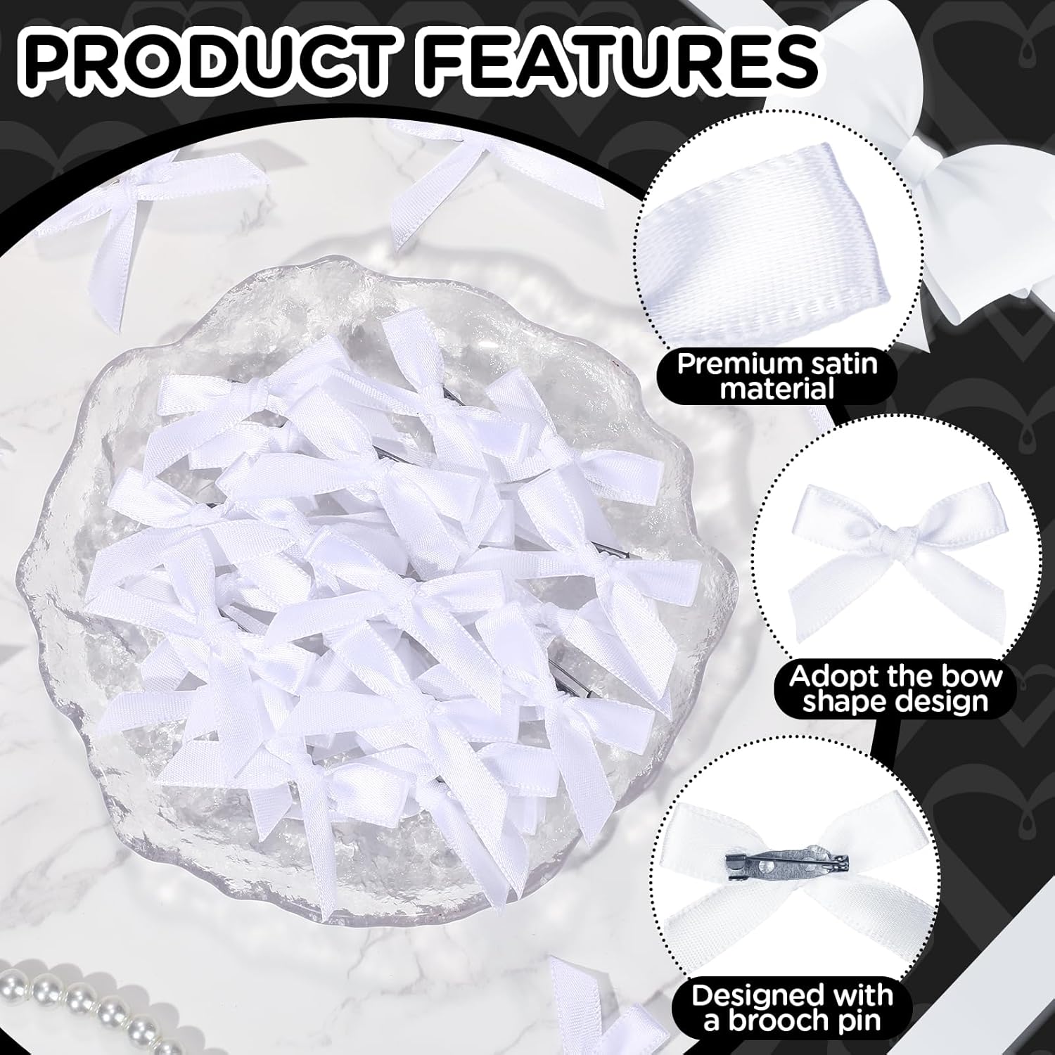 30PCS White Ribbon Bow Charms for Junk Socks,1.37 Inch Mini Junk Socks Charms Brooch Pins for Shoes, Hats, Clothing Accessories, Y2K Coquette Brooch Pins for Women Teens