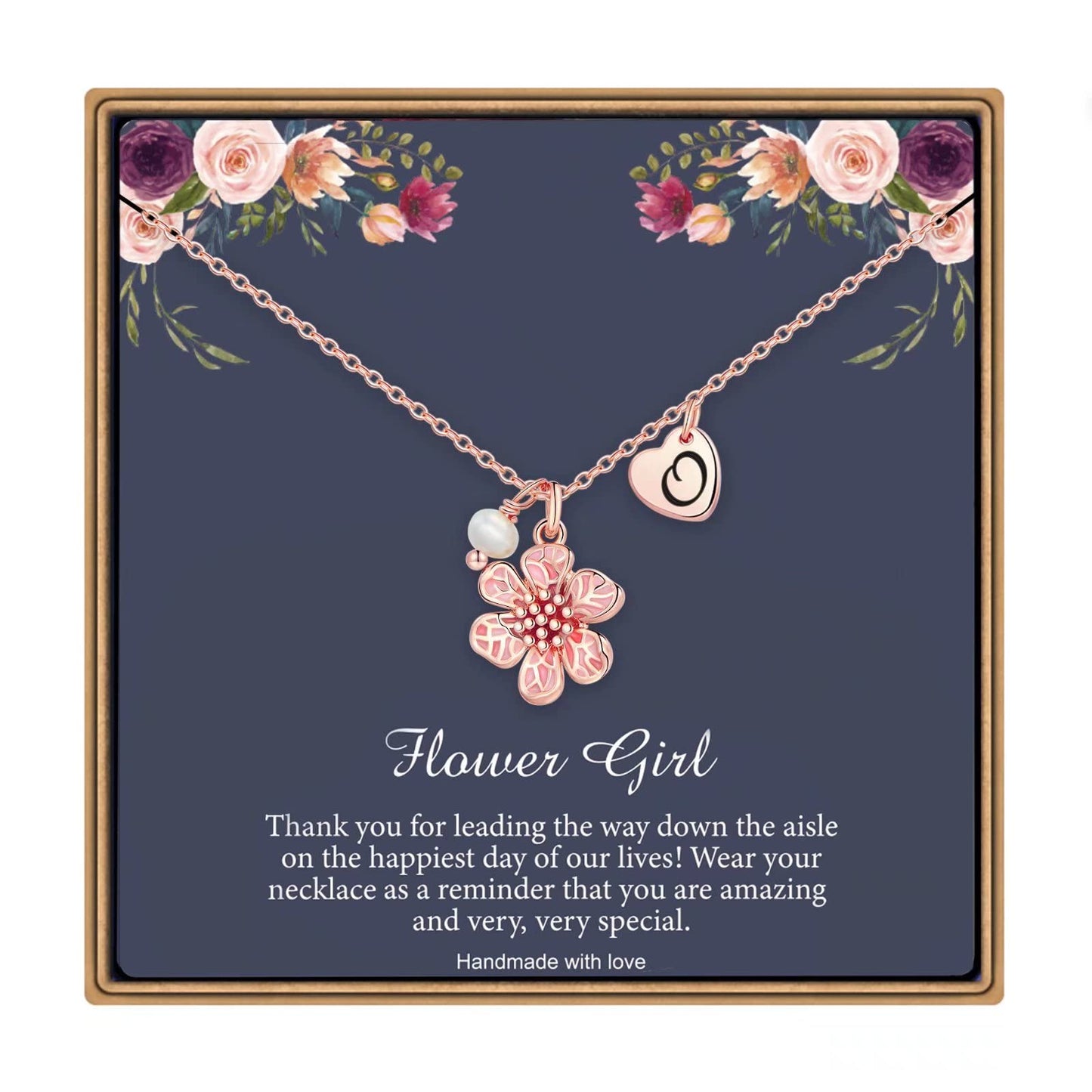 IEFLIFE Flower Girl Gifts - 14K Gold Plated Heart Initial Necklace Wedding Gift for Girls