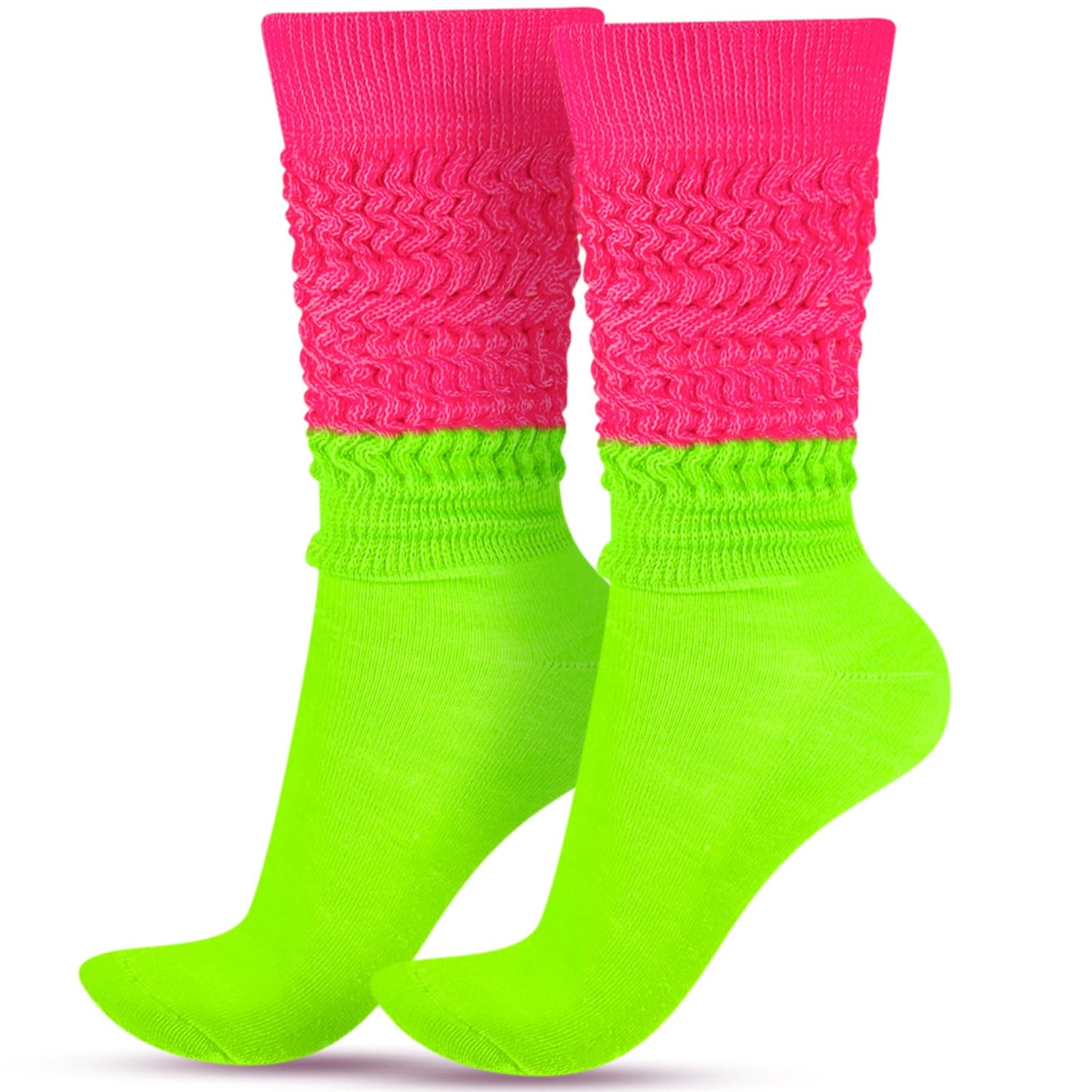 Geyoga Neon Slouch Socks,80s 90s Neon Women's Leg Warmers Extra Long Slouch Socks Soft Scrunch Knee High for Party
