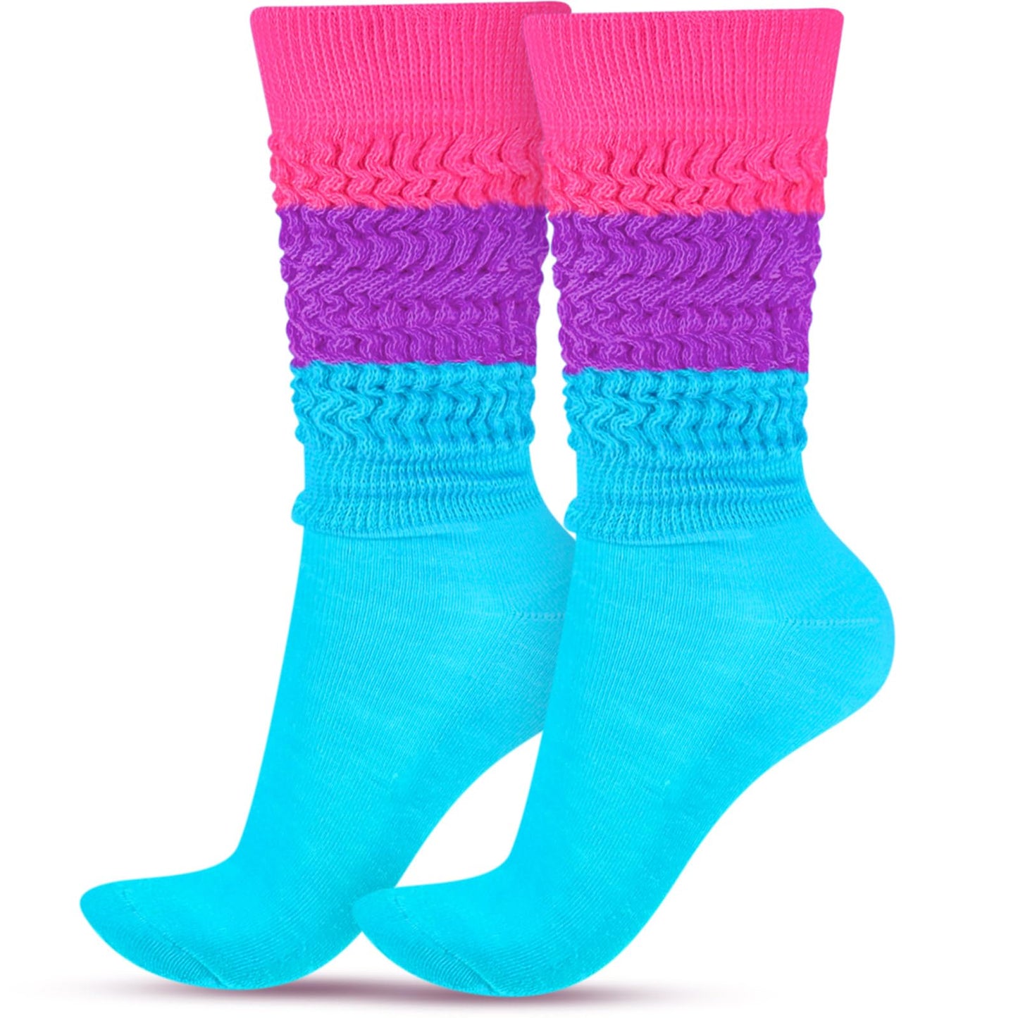 Geyoga Neon Slouch Socks,80s 90s Neon Women's Leg Warmers Extra Long Slouch Socks Soft Scrunch Knee High for Party