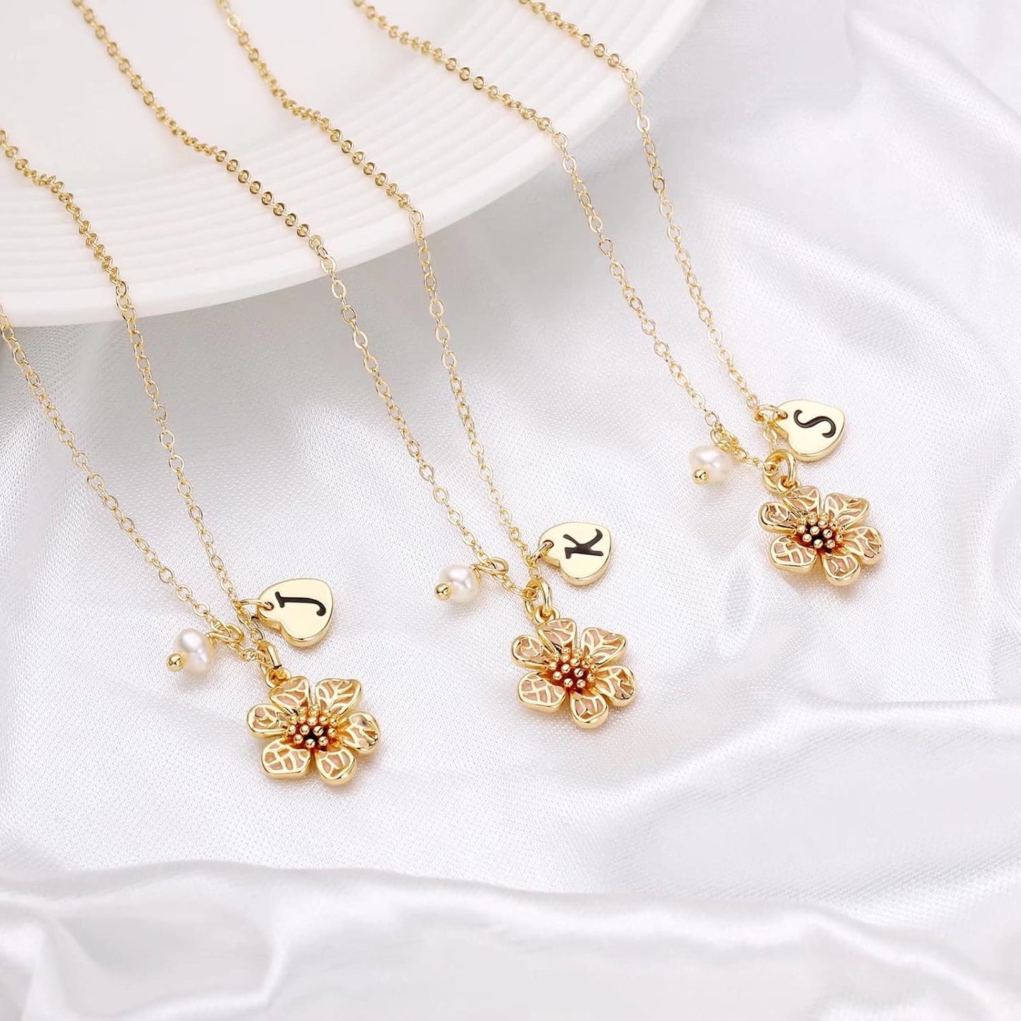IEFLIFE Flower Girl Gifts - 14K Gold Plated Heart Initial Necklace Wedding Gift for Girls