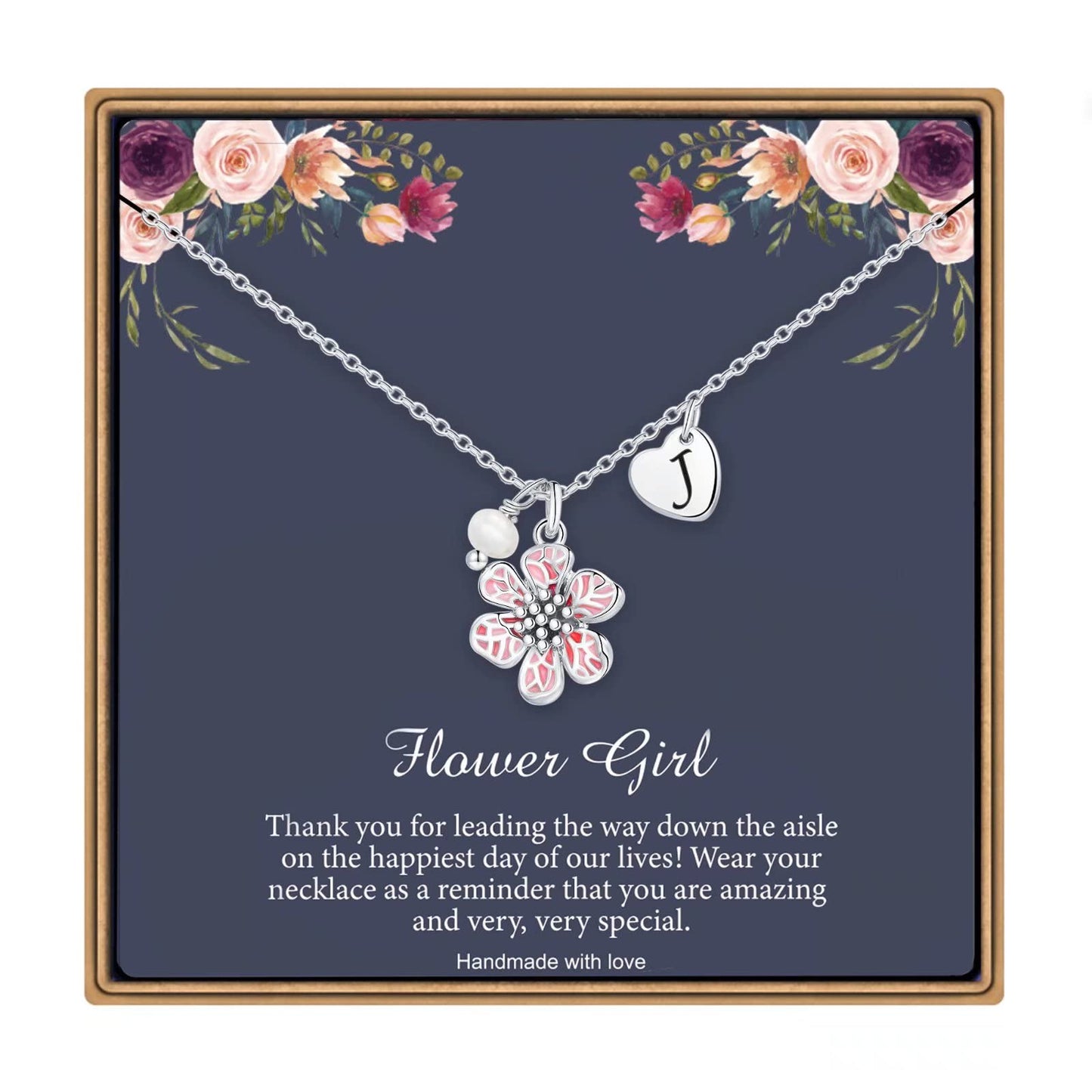 IEFLIFE Flower Girl Gifts - 14K Gold Plated Heart Initial Necklace Wedding Gift for Girls