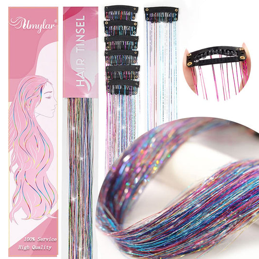 Hair Tinsel Pack of 12 Pcs Colorful Glitter Hair Accessories 20 Inch Clip in Hair Tinsel Extensions Fairy Hair Accessories Party Kit for Women Girls Kids (12Pcs,Colorful#)
